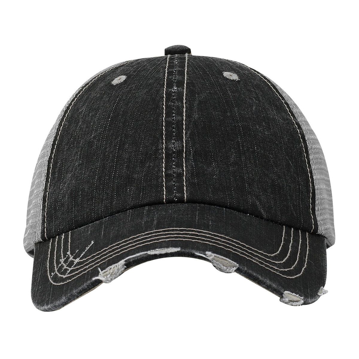 Black-Grey Herringbone Cotton Soft Mesh 6-Pnl- Distressed
