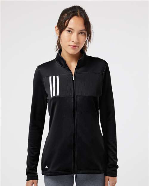 Black/ Grey Two Women&#39;s 3-Stripes Double Knit Full-Zip - A483