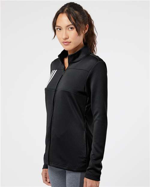 Black/ Grey Two Women&#39;s 3-Stripes Double Knit Full-Zip - A483