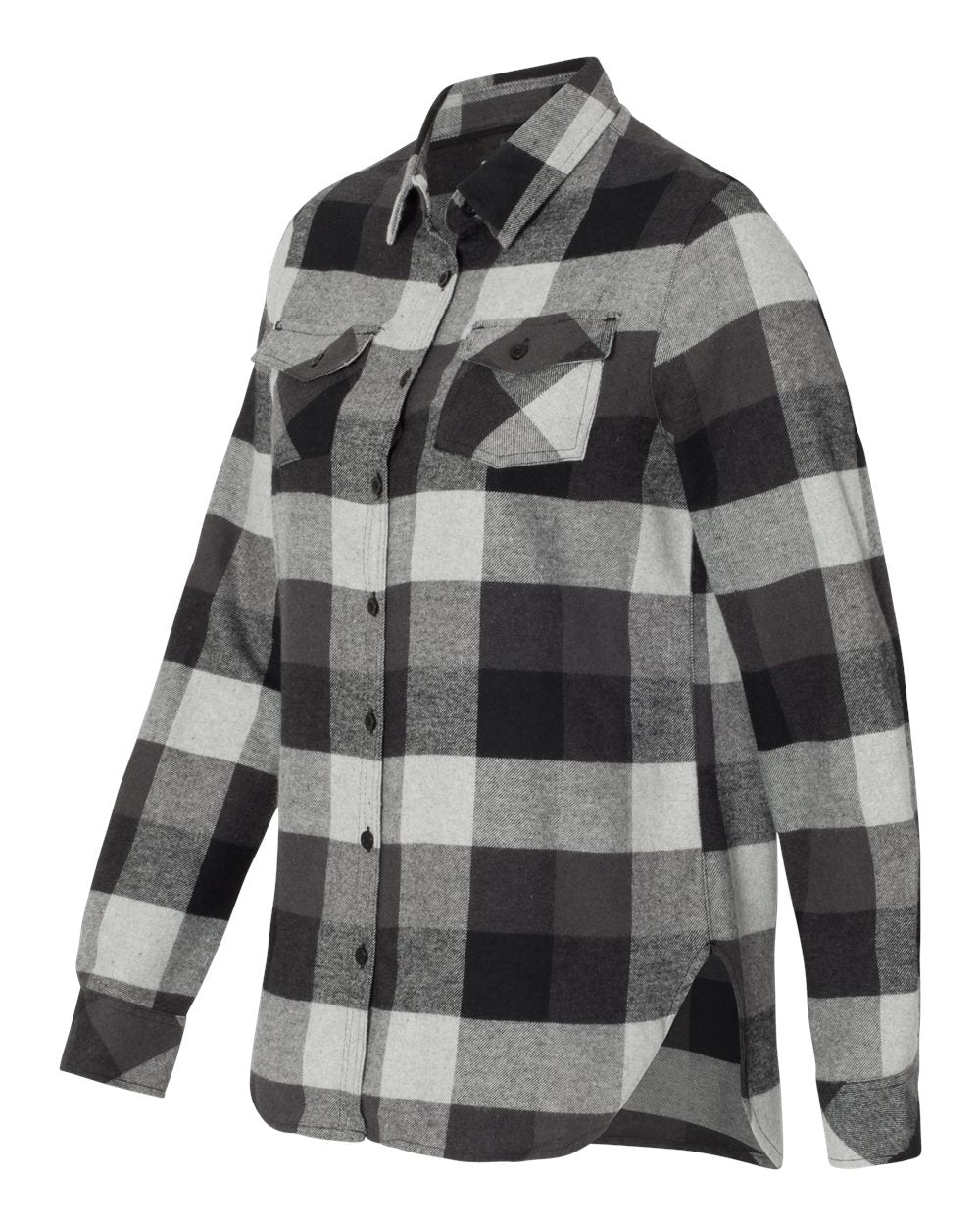 Black/ Grey Women's Yarn-Dyed Long Sleeve Flannel Shirt - 5210