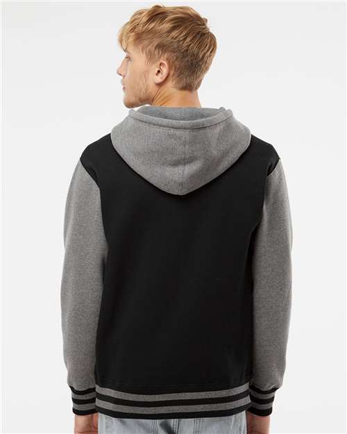 Black/ Gunmetal Heather Heavyweight Varsity Full-Zip Hooded Sweatshirt - IND45UVZ