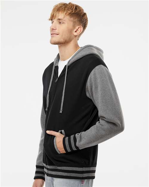 Black/ Gunmetal Heather Heavyweight Varsity Full-Zip Hooded Sweatshirt - IND45UVZ