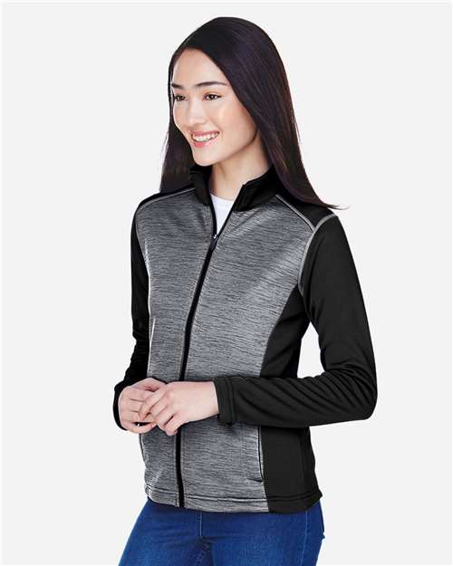 Black Heather/ Dark Grey Heather Women&#39;s Newbury Colorblock Mélange Fleece Full-Zip Jacket - DG796W
