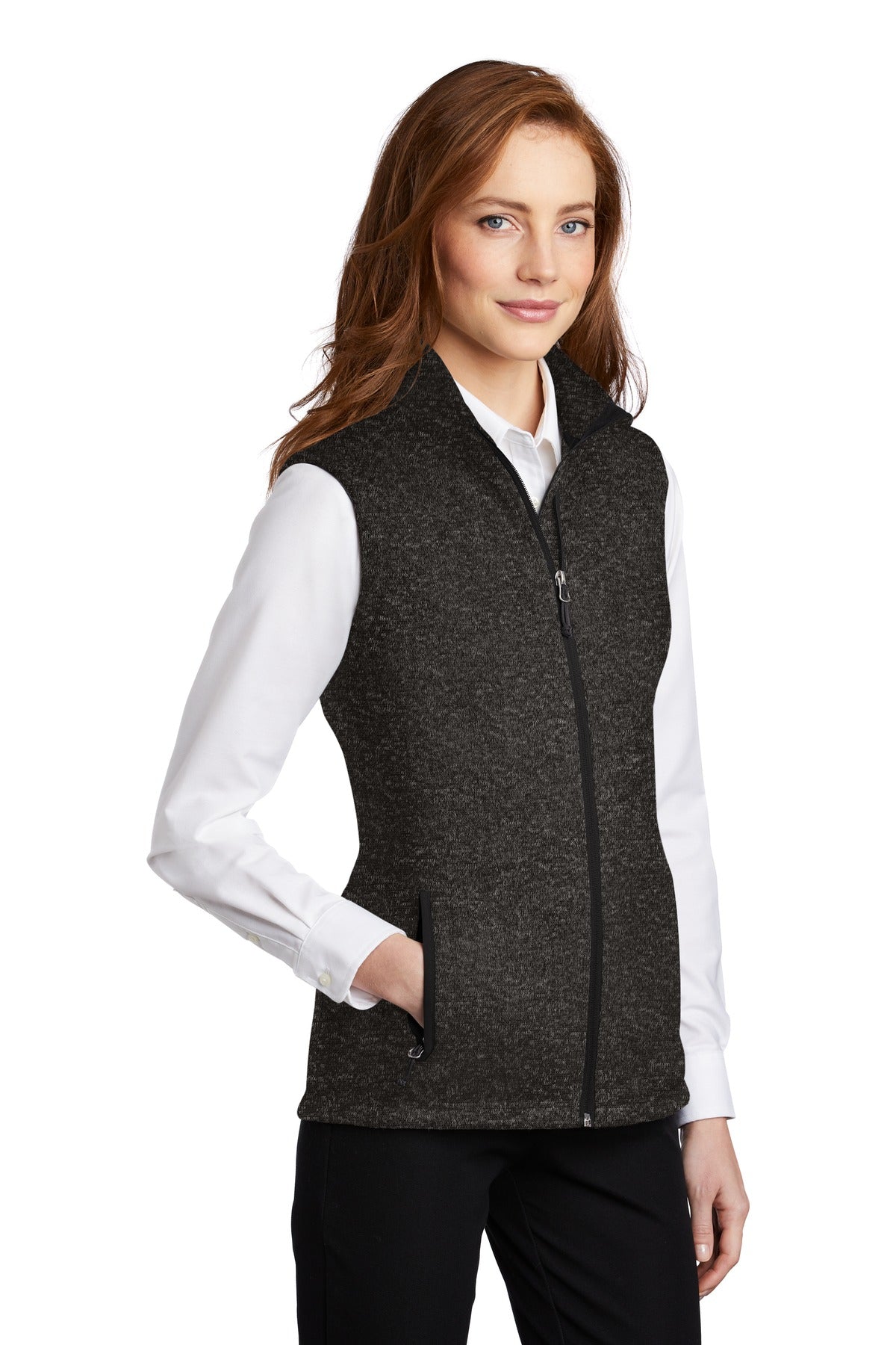 Black Heather Port Authority Women's Sweater Fleece Vest L236