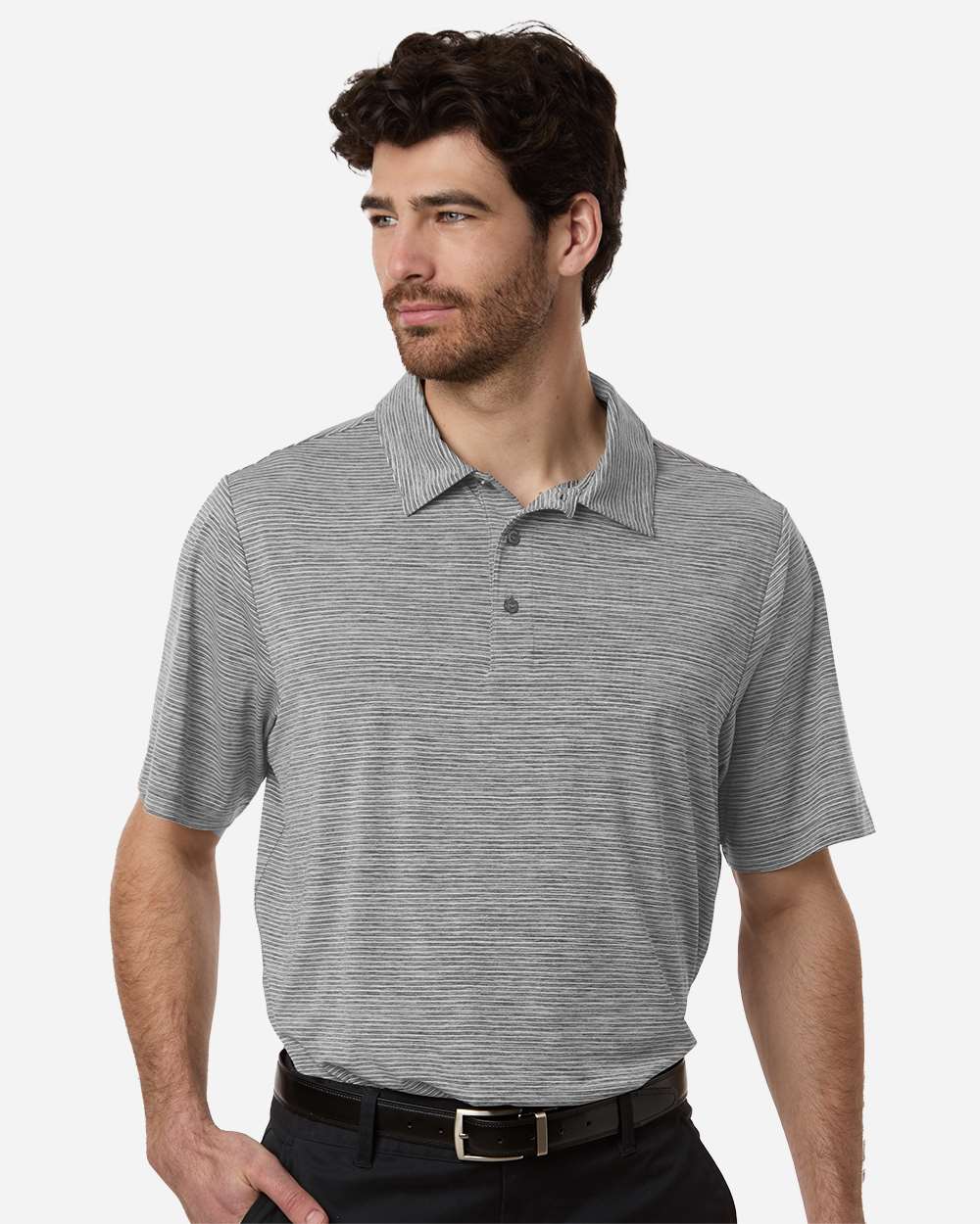 Black Heather/ White Men's Relay Heathered Stripe Polo - TT125 plain