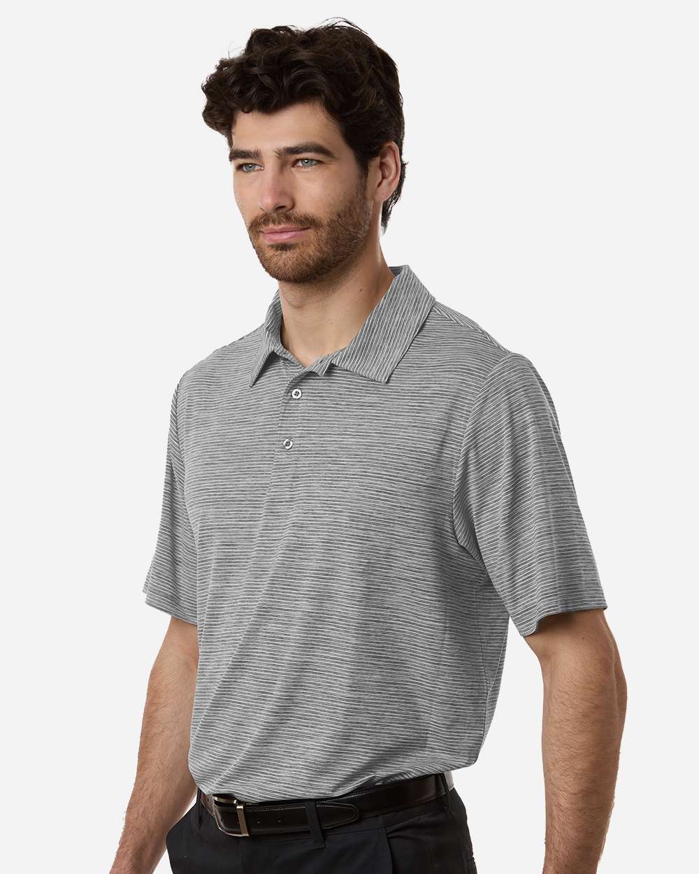 Black Heather/ White Men's Relay Heathered Stripe Polo - TT125