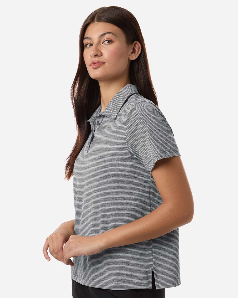 Black Heather/ White Women's Relay Heathered Stripe Polo - TT125W