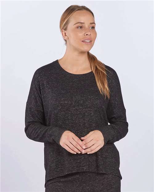 Black Heather Women&#39;s Cuddle Fleece Boxy Crewneck Pullover - L06