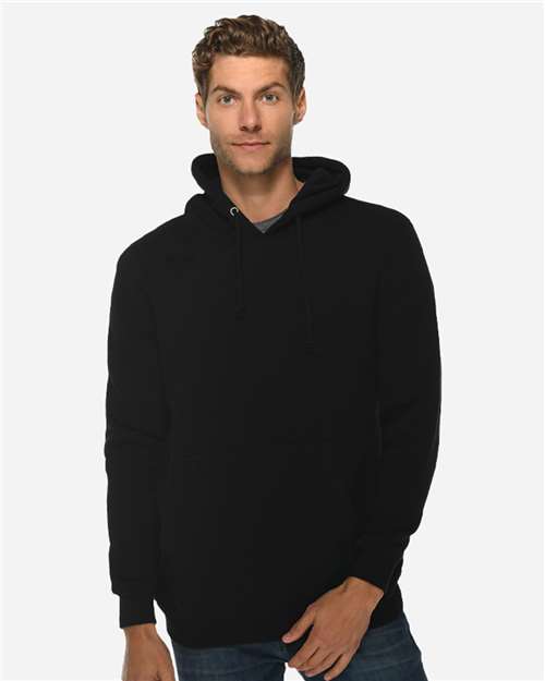 Rear View of Black Heavyweight Pullover Hooded Sweatshirt - LS19001