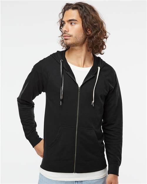 Black Icon Lightweight Loopback Terry Full-Zip Hooded Sweatshirt - SS1000Z
