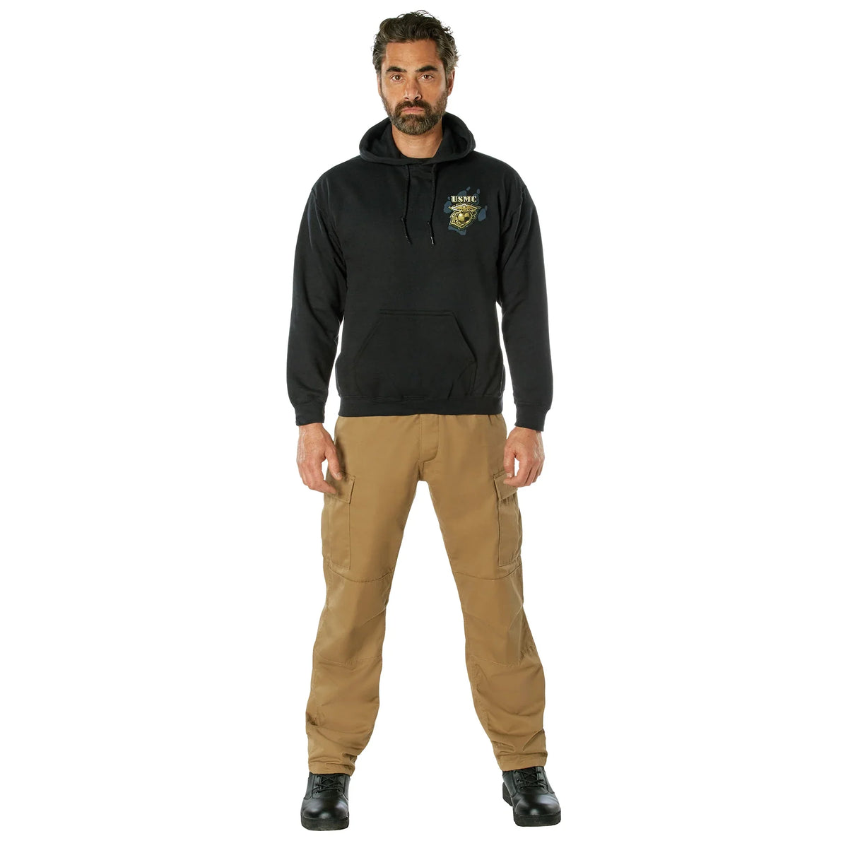 Black Ink U.s.m.c. Bulldog Hooded Pullover Sweatshirt