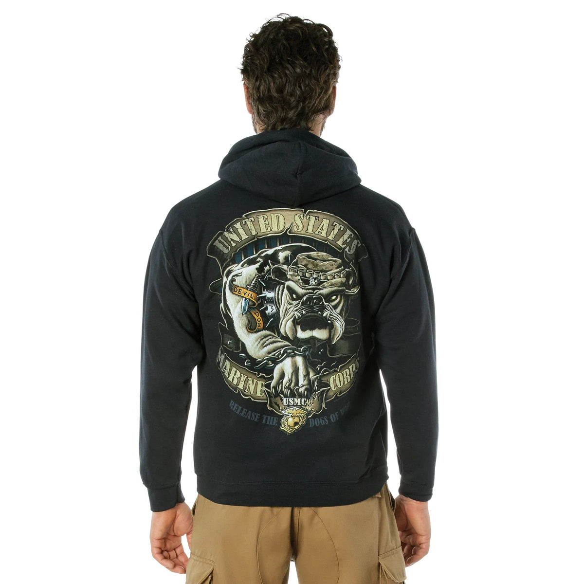 Black Ink U.s.m.c. Bulldog Hooded Pullover Sweatshirt