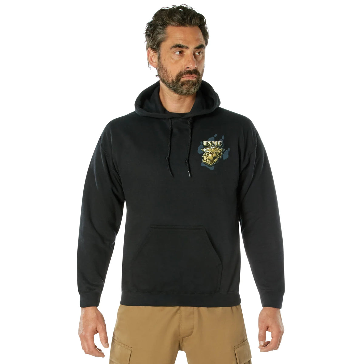 Black Ink U.s.m.c. Bulldog Hooded Pullover Sweatshirt