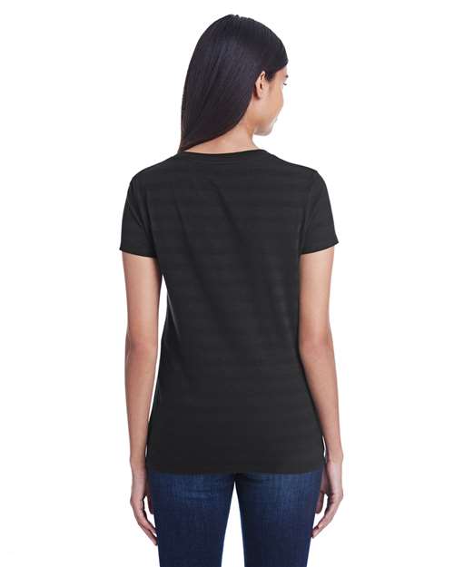 Black Invisible Stripe Women's Invisible Stripe V-Neck T-Shirt - 252RV