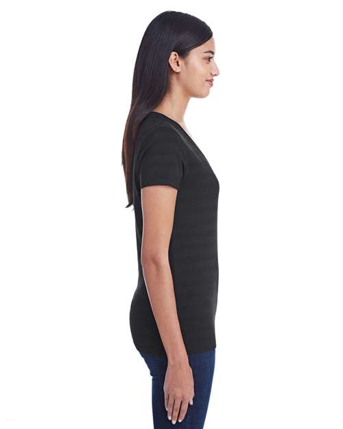 Black Invisible Stripe Women&#39;s Invisible Stripe V-Neck T-Shirt - 252RV