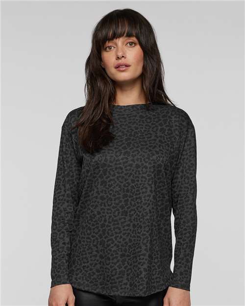 Black Leopard Women&#39;s Fine Jersey Long Sleeve Tee - 3508