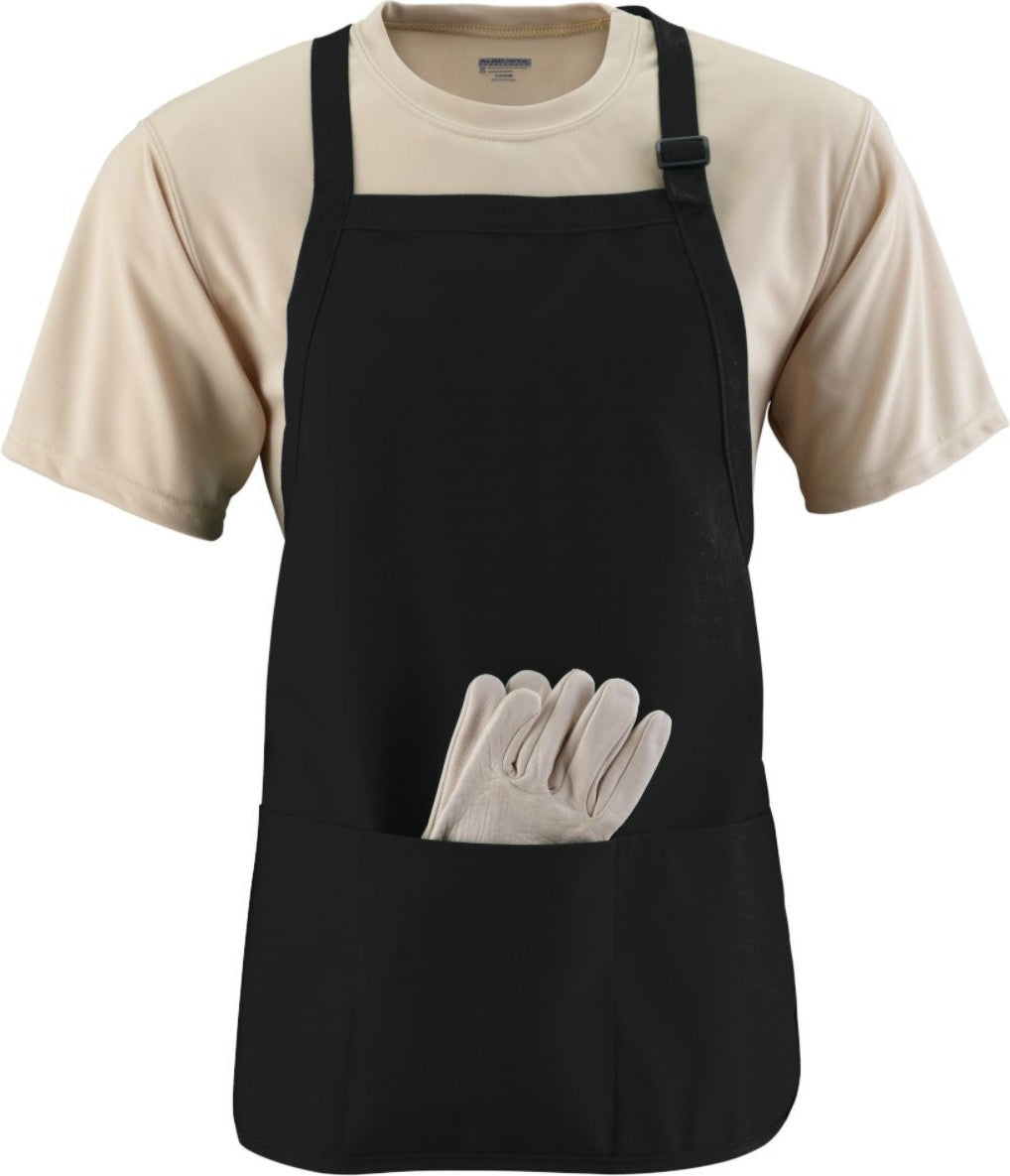 BLACK MEDIUM LENGTH APRON W/PCH