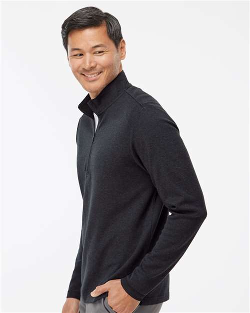 Black Melange 3-Stripes Quarter-Zip Sweater - A554