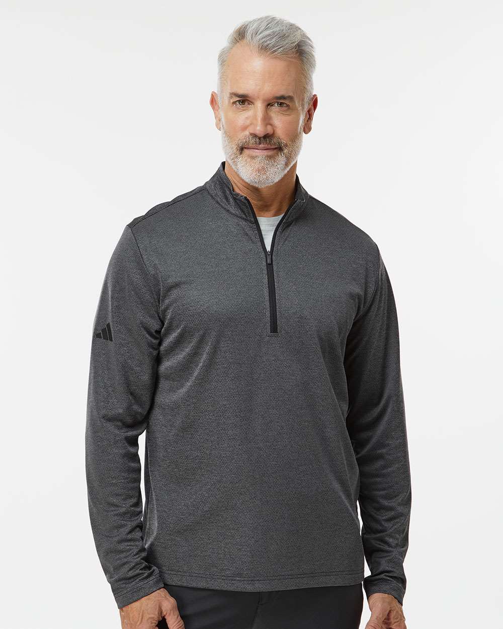 Black Melange Space Dyed Quarter-Zip Pullover - A593 plain