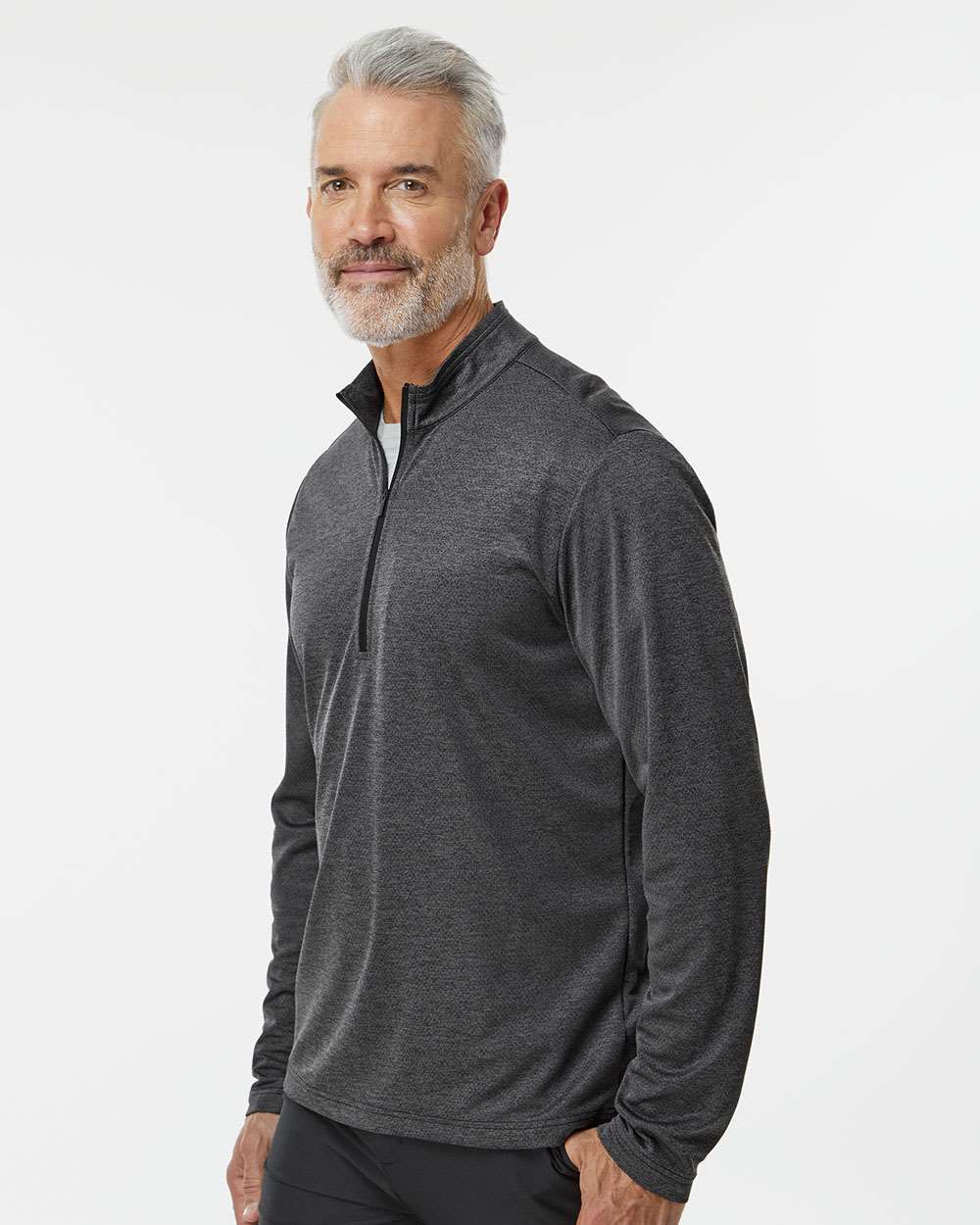 Black Melange Space Dyed Quarter-Zip Pullover - A593 plain