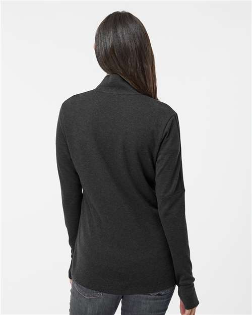Black Melange Women&#39;s 3-Stripes Quarter-Zip Sweater - A555