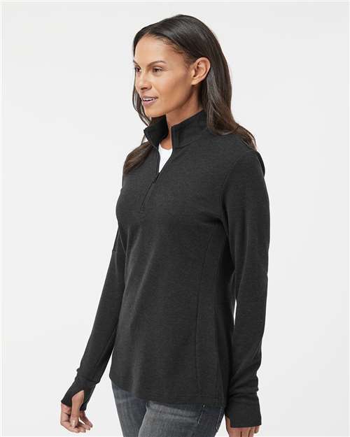 Black Melange Women&#39;s 3-Stripes Quarter-Zip Sweater - A555