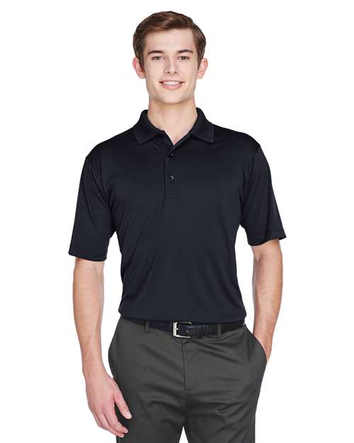 Front View of Black Men's Cool & Dry 8-Star Elite Performance Interlock Polo - 8610