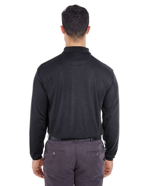 Black Men's Cool & Dry Long Sleeve Mesh Piqué Polo - 8210LS
