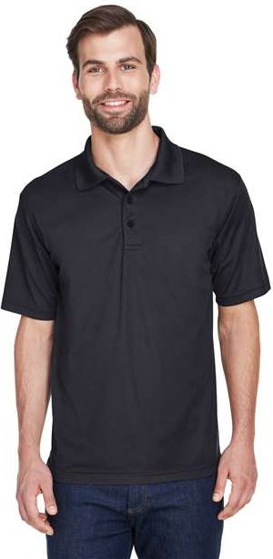 Front View of Black Men's Cool & Dry Mesh Piqué Polo - 8210
