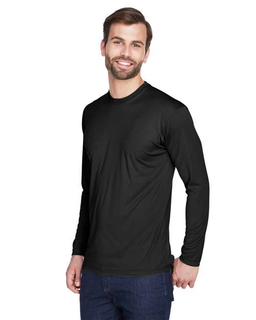 Black Men&#39;s Cool &amp; Dry Sport Long Sleeve Performance Interlock T-Shirt - 8422