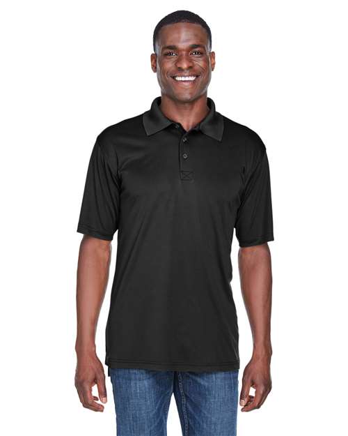 Front View of Black Men's Cool & Dry Sport Performance Interlock Polo - 8425