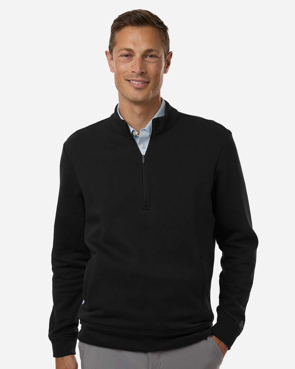 Black Men's Elevated Fleece Quarter-Zip Pullover - A721 plain