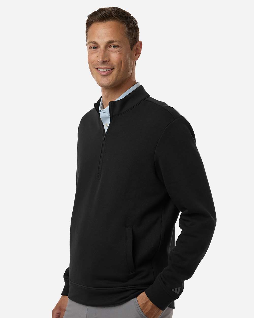 Black Men's Elevated Fleece Quarter-Zip Pullover - A721 plain