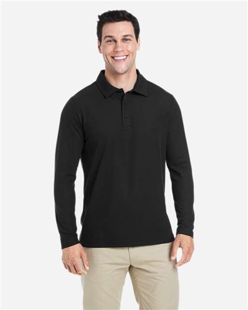 Left View of Black Men's Fusion ChromaSoft™ Long Sleeve Pique Polo - CE112L