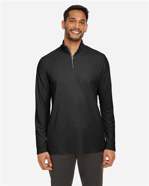 Left View of Black Men's Fusion ChromaSoft™ Pique Quarter-Zip Pullover - CE405