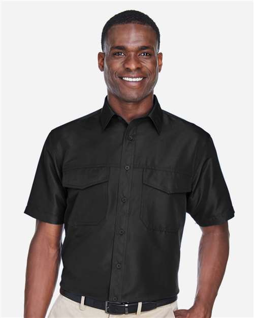 Front View of Black Men's Key West Short Sleeve Performance Staff Shirt - M580