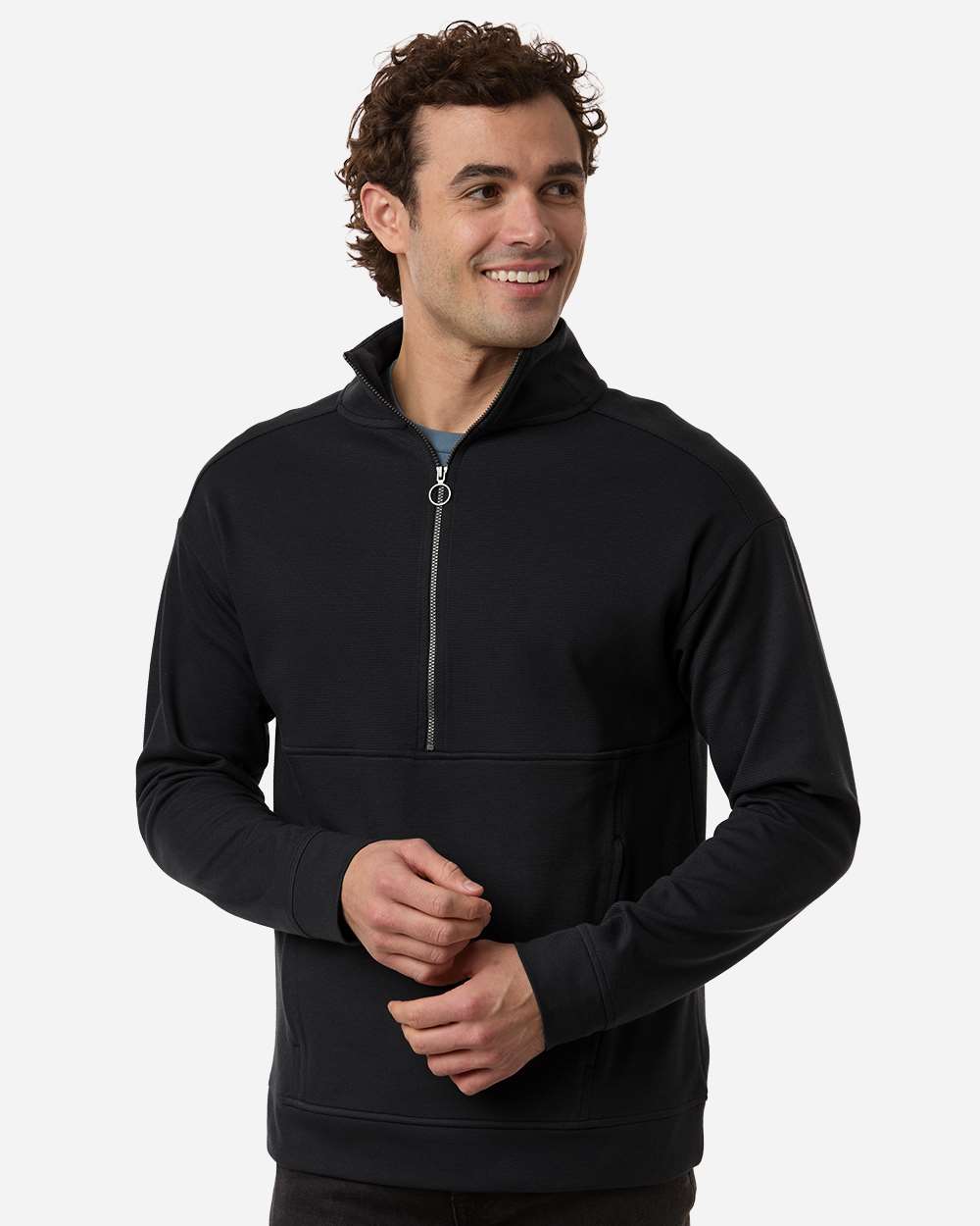 Black Men's Mantra Half-Zip Ottoman Pullover - NE220 plain