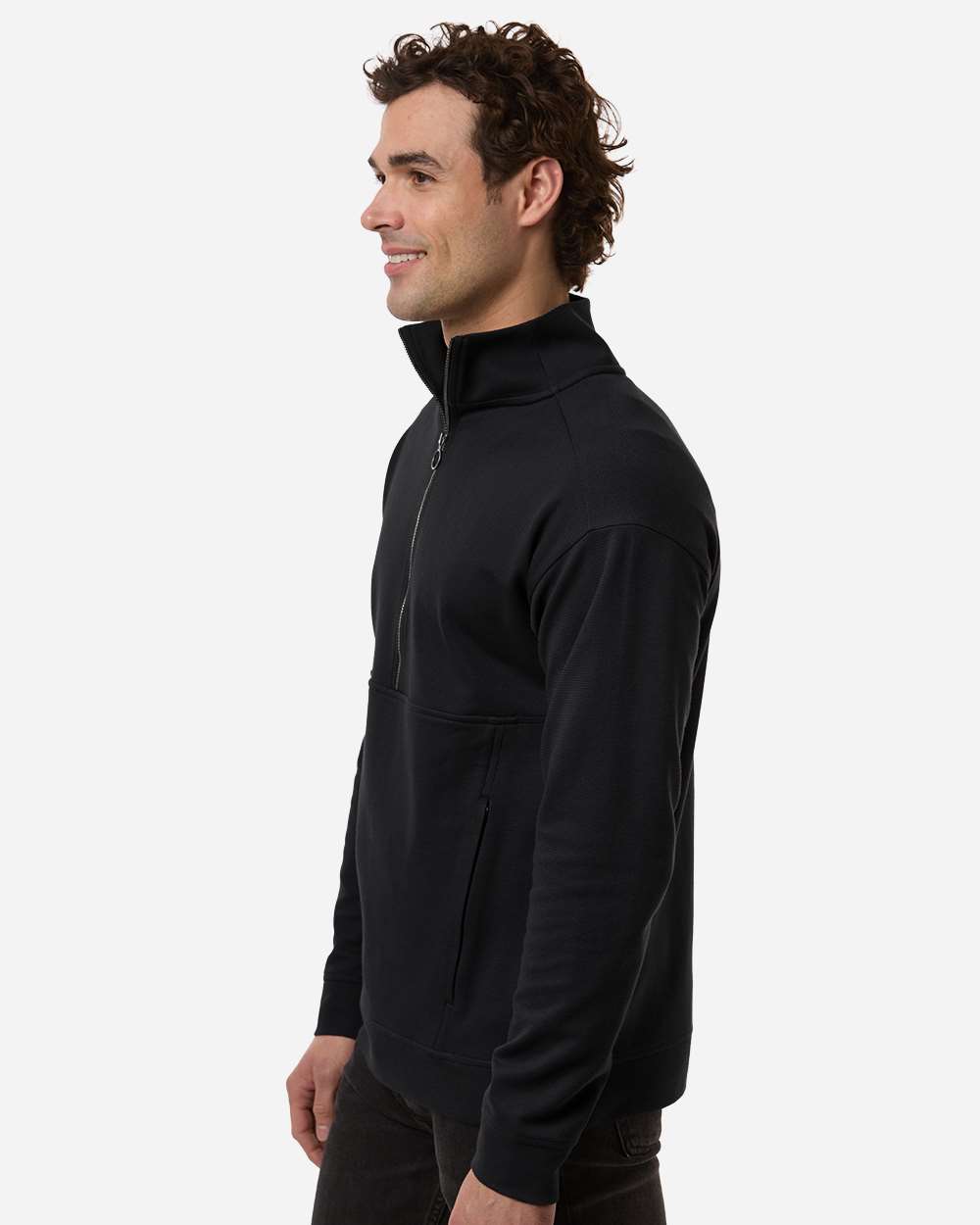 Black Men's Mantra Half-Zip Ottoman Pullover - NE220 plain