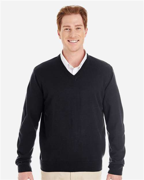 Front View of Black Men's Pilbloc™ V-Neck Sweater - M420