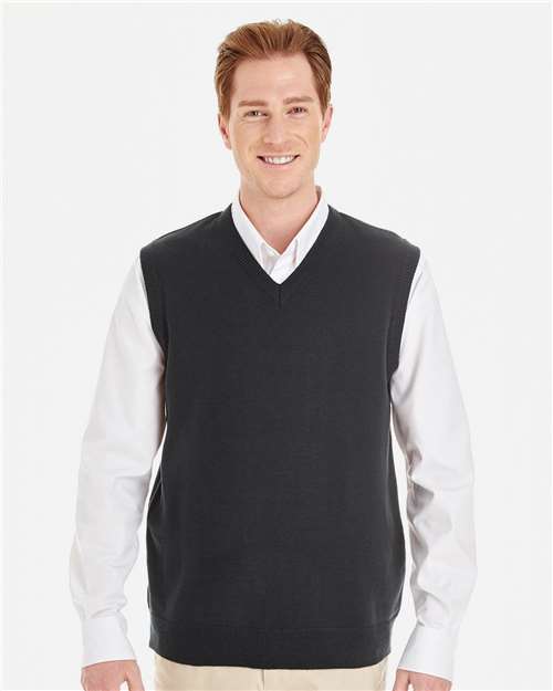Front View of Black Men's Pilbloc™ V-Neck Sweater Vest - M415