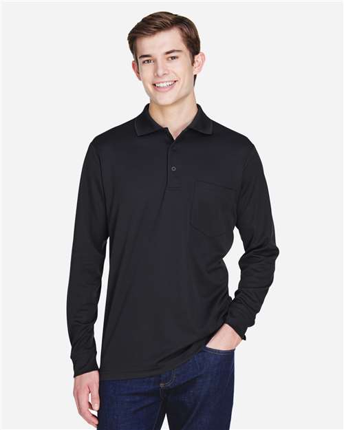 Black Men&#39;s Pinnacle Performance Long Sleeve Piqué Polo with Pocket - 88192P