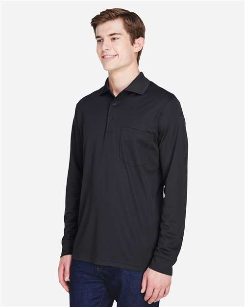 Black Men&#39;s Pinnacle Performance Long Sleeve Piqué Polo with Pocket - 88192P