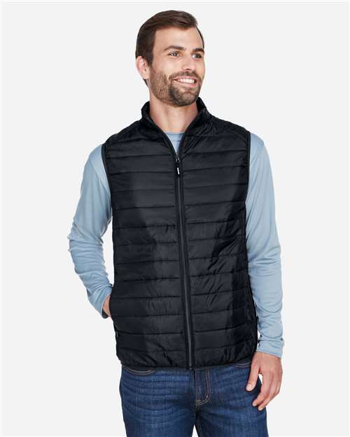 Rear View of Black Men's Prevail Packable Puffer Vest - CE702