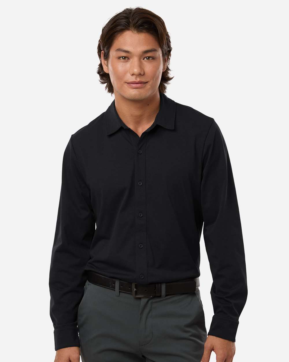 Black Men's Pro-Flex Sorona® Button Down Shirt - 41SPLS plain