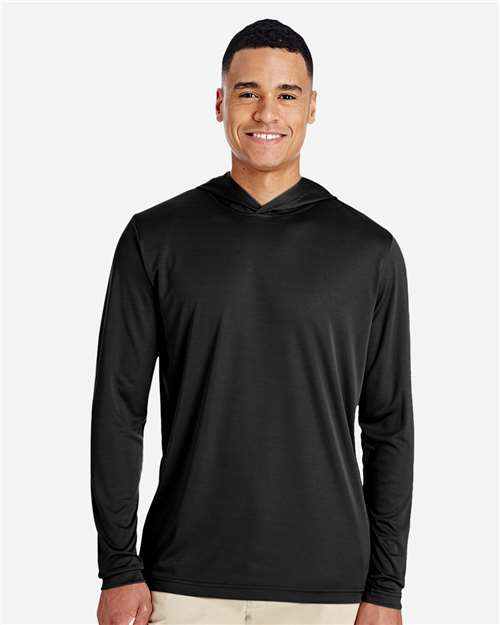 Front View of Black Men's Zone Performance Hooded T-Shirt - TT41