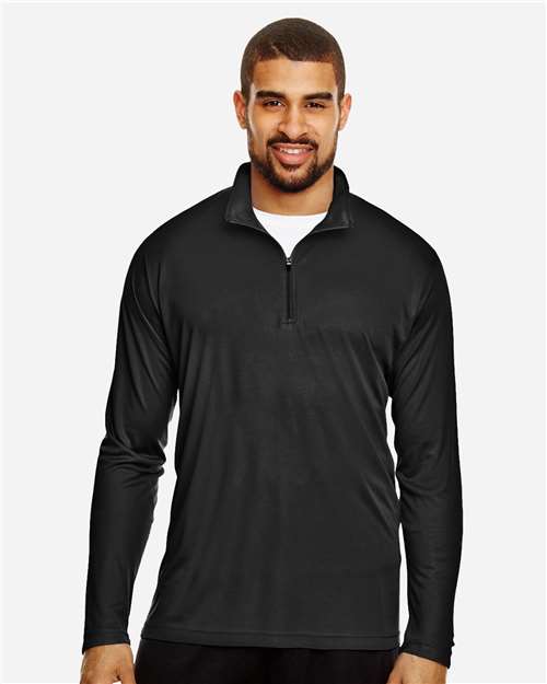 Front View of Black Men's Zone Performance Quarter-Zip Pullover - TT31