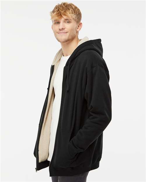 Black/ Natural Sherpa-Lined Full-Zip Hooded Sweatshirt - EXP40SHZ