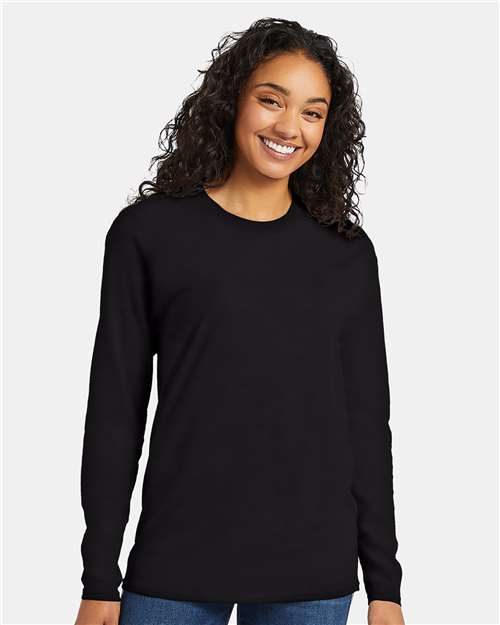 Front View of Black Perfect-T Long Sleeve T-Shirt - 498L