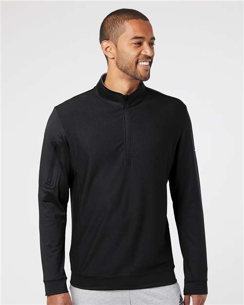 Black Performance Textured Quarter-Zip Pullover - A295