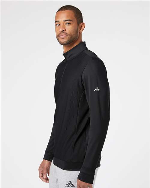 Black Performance Textured Quarter-Zip Pullover - A295